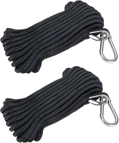 Amarine Made 3/8 Inch 50ft Anchor Rope Double Braided Nylon Dock Lines,2 Pack of Marine Mooring Rope Boat Dock Lines with Thimble-800kg Breaking Strength (Black) in Saudi Arabia
