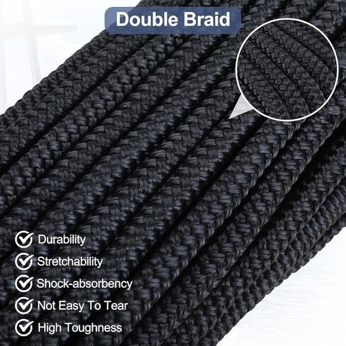 Amarine Made 3/8 Inch 50ft Anchor Rope Double Braided Nylon Dock Lines,2 Pack of Marine Mooring Rope Boat Dock Lines with Thimble-800kg Breaking Strength (Black) in Saudi Arabia