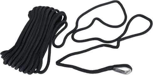 Amarine Made 3/8 Inch 50ft Anchor Rope Double Braided Nylon Dock Lines,2 Pack of Marine Mooring Rope Boat Dock Lines with Thimble-800kg Breaking Strength (Black) in Saudi Arabia