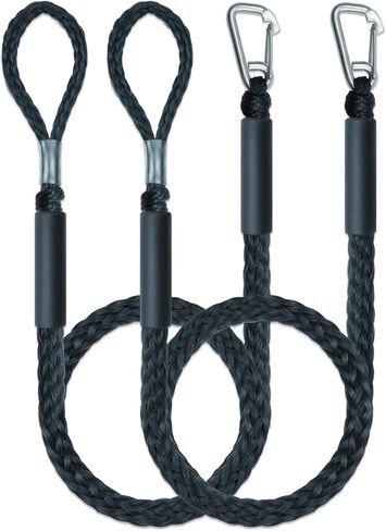 Boat Bungee Dock Line 5 Feet Boat Accessories Mooring Rope with 28cm Extended Loop, 316 Stainless Steel Clip & Dual Foam Floats, Heavy Duty PE Braided Dock Line for Cleat, Jet Ski & Pontoon(Black) in Saudi Arabia