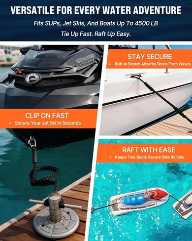 Boat Bungee Dock Line 5 Feet Boat Accessories Mooring Rope with 28cm Extended Loop, 316 Stainless Steel Clip & Dual Foam Floats, Heavy Duty PE Braided Dock Line for Cleat, Jet Ski & Pontoon(Black) in Saudi Arabia