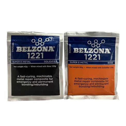 Belzona 1221 Super E-Metal 125g عدة إصلاح مركب لإصلاح الطوارئ علاج سريع خزان أنابيب معدنية من السيليكون الصلب المقوى بوليمر إيبوكسي راتنج مكون من جزأين قاعدة مكونة 83 جرام مصلب 42 جرام in Kuwait