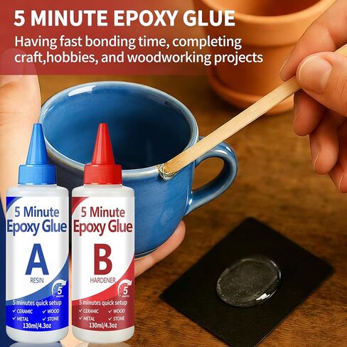 5 Minute Epoxy Glue Kit, 260ml Clear Epoxy Adhesive Sturdy, Waterproof, Heat-Resistant, Fast Curing, 5 Min Epoxy Glue All Purpose, Metal, Plastic, Wood, Ceramics, Glass and More in Kuwait