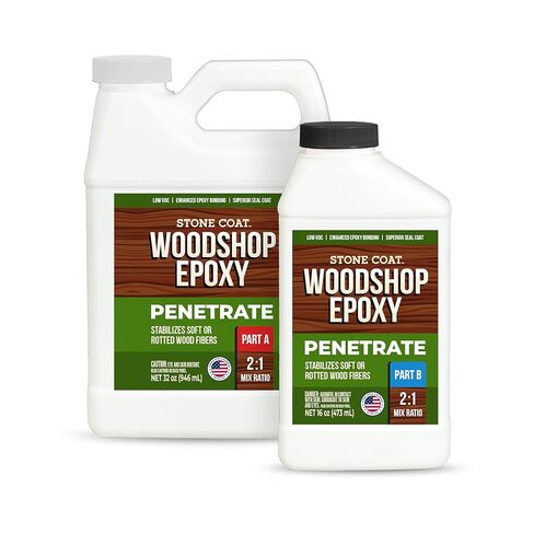 معطف الحجر Woodshop Epoxy Penetrate، مجموعة 1.5 باينت، إيبوكسي مخترق منخفض اللزوجة لتثبيت ألياف الخشب الناعمة أو المتعفنة، طبقة ختم فائقة لطاولات النهر، وألواح الحواف الحية in Kuwait
