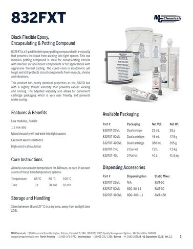 MG Chemicals 832FXT Flexible Black Epoxy Resin, Low-Modulus, High Electrical Insulation, 25 mL Dual Syringe in Saudi Arabia