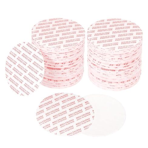 PATIKIL 38mm/1.5" Foam Lid Liner 150pcs Adhesive Round PS Pressure Sensitive Seals, Cap Liners Resistant Tamper for Plastic Glass Jar Bottle Cap Canning Vials Seals Red Text, White in Saudi Arabia