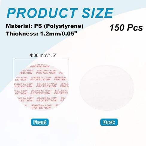 PATIKIL 38mm/1.5" Foam Lid Liner 150pcs Adhesive Round PS Pressure Sensitive Seals, Cap Liners Resistant Tamper for Plastic Glass Jar Bottle Cap Canning Vials Seals Red Text, White in Saudi Arabia