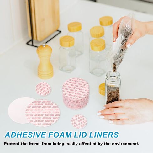 PATIKIL 38mm/1.5" Foam Lid Liner 150pcs Adhesive Round PS Pressure Sensitive Seals, Cap Liners Resistant Tamper for Plastic Glass Jar Bottle Cap Canning Vials Seals Red Text, White in Saudi Arabia