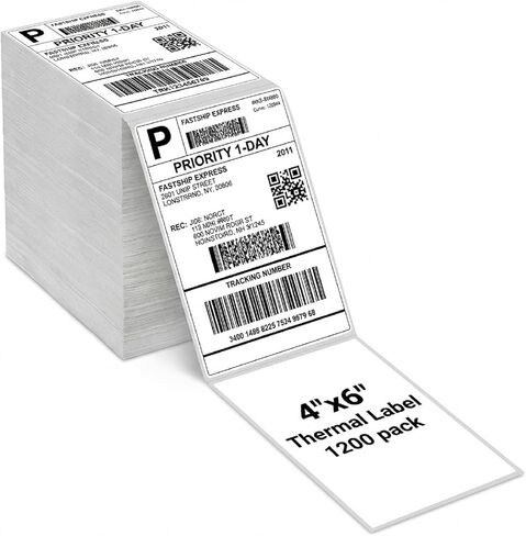 Thermal Direct Shipping Label - 4x6 Inches - 1200 Sheets Fanfold Perforated 1 Stack - Waterproof - Compatible with Zebra Rollo Brother Printers - Commercial Grade in Saudi Arabia