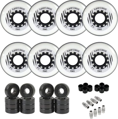 Player's Choice Indoor Roller Hockey Wheels 8-Pack with Hybrid Ceramic Bearings and Spacers - Ginos Clear Grey Dual-Pour 74A Hardness for Skates - Super High Rebound Urethane in Saudi Arabia