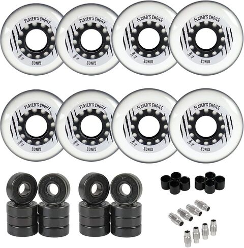 Player's Choice Indoor Roller Hockey Wheels 8-Pack with Hybrid Ceramic Bearings and Spacers - Ginos Clear Grey Dual-Pour 74A Hardness for Skates - Super High Rebound Urethane in Saudi Arabia