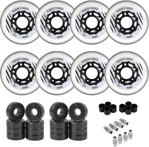 Player's Choice Indoor Roller Hockey Wheels 8-Pack with Hybrid Ceramic Bearings and Spacers - Ginos Clear Grey Dual-Pour 74A Hardness for Skates - Super High Rebound Urethane in Saudi Arabia