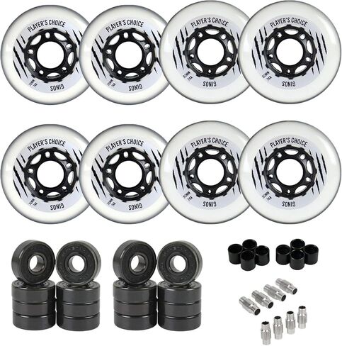 Player's Choice Indoor Roller Hockey Wheels 8-Pack with Hybrid Ceramic Bearings and Spacers - Ginos Clear Grey Dual-Pour 74A Hardness for Skates - Super High Rebound Urethane in Saudi Arabia