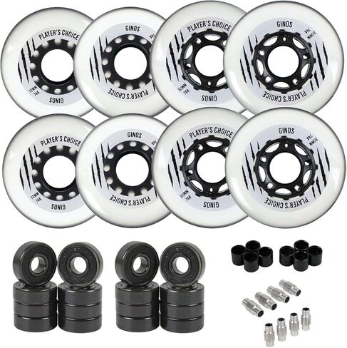 Player's Choice Indoor Roller Hockey Wheels 8-Pack with Hybrid Ceramic Bearings and Spacers - Ginos Clear Grey Dual-Pour 74A Hardness for Skates - Super High Rebound Urethane in Saudi Arabia
