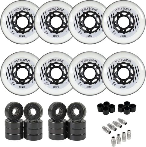 Player's Choice Indoor Roller Hockey Wheels 8-Pack with Hybrid Ceramic Bearings and Spacers - Ginos Clear Grey Dual-Pour 74A Hardness for Skates - Super High Rebound Urethane in Saudi Arabia
