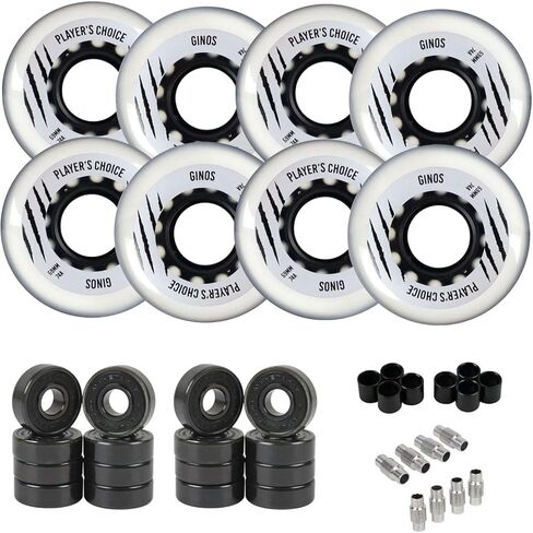 Player's Choice Indoor Roller Hockey Wheels 8-Pack with Hybrid Ceramic Bearings and Spacers - Ginos Clear Grey Dual-Pour 74A Hardness for Skates - Super High Rebound Urethane in Saudi Arabia