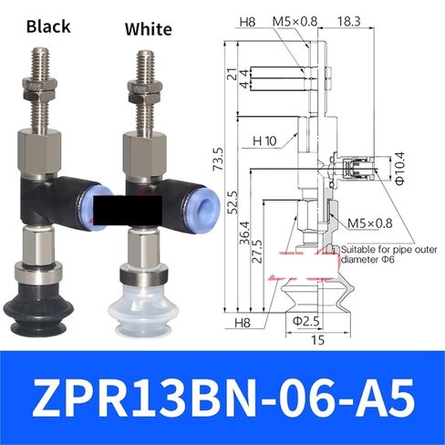 قطعة واحدة من كوب الشفط من سلسلة ZPR على طراز SMC، دعامة كأس الشفط الصناعية، ZPR06/08BNJ6-04-A8 كوب الشفط الأفقي مع عازل (ZPR13BN-06-A5، أبيض) in Kuwait