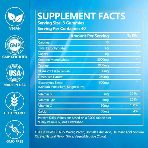 مركب مضغ الكرياتين مونوهيدرات 8000 مجم للرجال والنساء، الكرياتين مع توراين BCAA بالكهرباء لتقوية الطاقة ودعم العضلات، حلوى ما قبل التمرين، خالية من السكر، 120 قطعة in Kuwait
