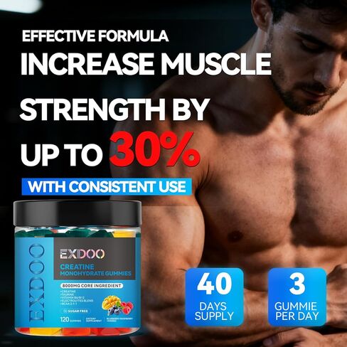 مركب مضغ الكرياتين مونوهيدرات 8000 مجم للرجال والنساء، الكرياتين مع توراين BCAA بالكهرباء لتقوية الطاقة ودعم العضلات، حلوى ما قبل التمرين، خالية من السكر، 120 قطعة in Kuwait