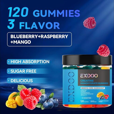 مركب مضغ الكرياتين مونوهيدرات 8000 مجم للرجال والنساء، الكرياتين مع توراين BCAA بالكهرباء لتقوية الطاقة ودعم العضلات، حلوى ما قبل التمرين، خالية من السكر، 120 قطعة in Kuwait