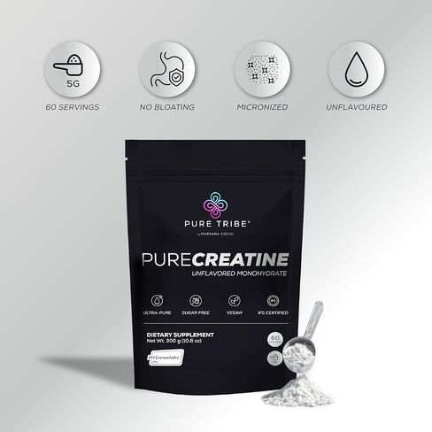 PURE TRIBE PureCreatine – Micronized Creatine Monohydrate Powered by Creavitalis – Unflavored Creatine Monohydrate Powder for Energy & Recovery – No Bloating, Easy Digestion – 5g per Scoop, 300g in Saudi Arabia