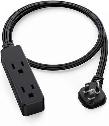 سلك تمديد مسطح مع 3 منافذ - 6 أقدام أبيض منخفض الشكل داخلي 3 شوكات قطاع طاقة مؤرض للمنزل والمكتب والسفر - 16/3 AWG، 13A/1625W in Kuwait