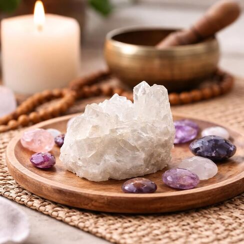 Natural Clear Quartz Crystal Cluster – Raw Quartz Druze Stone for Meditation, Reiki Healing, Chakra Energy, Spiritual Cleansing, Home Decor & Crystal Collection (1.25–2") in Saudi Arabia
