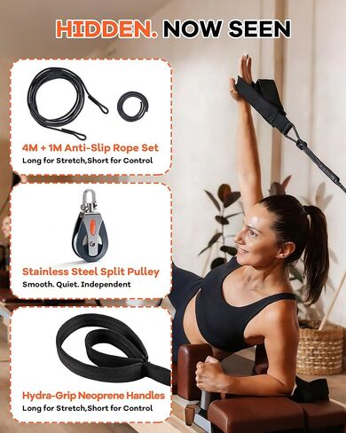 Pilates Reformer Split Rope Upgrade System - Advanced Independent Arm Training Kit with Rope Divider, 4M+1M Cords & 2PCS Pilates Straps for Reformer for Home Studio Strength Workouts in Kuwait