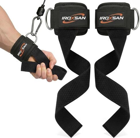 IROXSAN Weight Lifting Straps with D rings, Heavy-Duty Wrist Support for Men and Women, Thick & Comfortable Gym Cuffs Workout Straps for Weightlifting, Griplink Lifting Straps For Gym Training, Black in Saudi Arabia