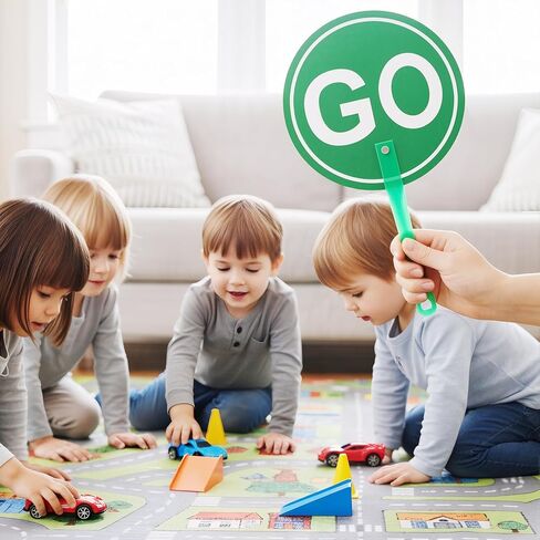 Ouligay 2 Pack Double Sided Stop Signs, Stop and Go Sign with Handle, Reflective PVC Traffic Signs for Kids, Waterproof, Easy to Assemble, in Saudi Arabia