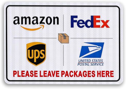 علامة تسليم الطرود، يرجى ترك الطرود هنا علامة للاستخدام الخارجي مقاس 8 × 12 بوصة، صفائح عاكسة من الدرجة الهندسية سميكة خالية من الصدأ "يرجى ترك الطرود هنا" للشرفة/الباب الأمامي in Kuwait