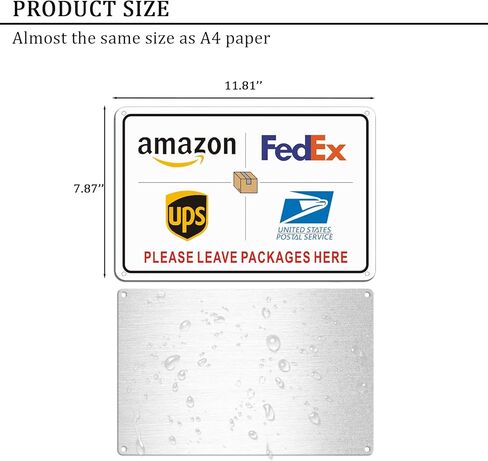 علامة تسليم الطرود، يرجى ترك الطرود هنا علامة للاستخدام الخارجي مقاس 8 × 12 بوصة، صفائح عاكسة من الدرجة الهندسية سميكة خالية من الصدأ "يرجى ترك الطرود هنا" للشرفة/الباب الأمامي in Kuwait