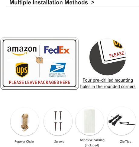 علامة تسليم الطرود، يرجى ترك الطرود هنا علامة للاستخدام الخارجي مقاس 8 × 12 بوصة، صفائح عاكسة من الدرجة الهندسية سميكة خالية من الصدأ "يرجى ترك الطرود هنا" للشرفة/الباب الأمامي in Kuwait