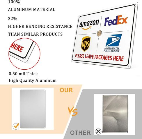 علامة تسليم الطرود، يرجى ترك الطرود هنا علامة للاستخدام الخارجي مقاس 8 × 12 بوصة، صفائح عاكسة من الدرجة الهندسية سميكة خالية من الصدأ "يرجى ترك الطرود هنا" للشرفة/الباب الأمامي in Kuwait
