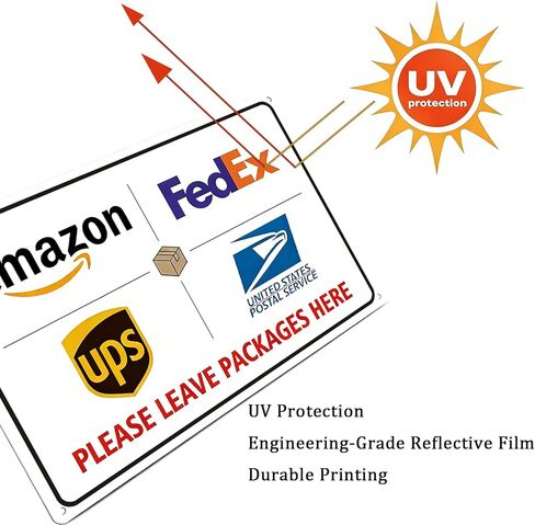 علامة تسليم الطرود، يرجى ترك الطرود هنا علامة للاستخدام الخارجي مقاس 8 × 12 بوصة، صفائح عاكسة من الدرجة الهندسية سميكة خالية من الصدأ "يرجى ترك الطرود هنا" للشرفة/الباب الأمامي in Kuwait