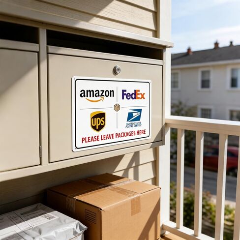 علامة تسليم الطرود، يرجى ترك الطرود هنا علامة للاستخدام الخارجي مقاس 8 × 12 بوصة، صفائح عاكسة من الدرجة الهندسية سميكة خالية من الصدأ "يرجى ترك الطرود هنا" للشرفة/الباب الأمامي in Kuwait