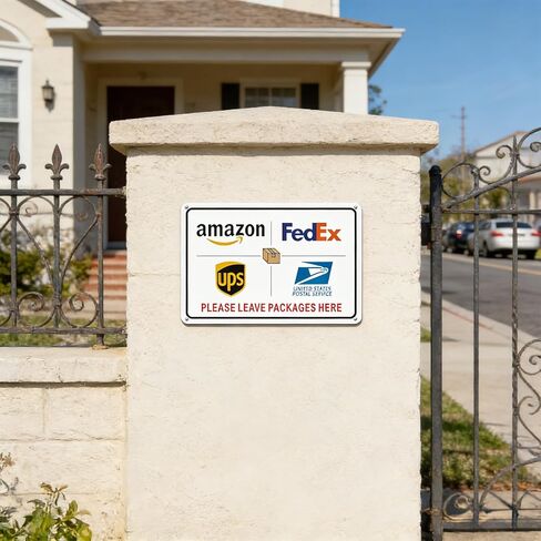 علامة تسليم الطرود، يرجى ترك الطرود هنا علامة للاستخدام الخارجي مقاس 8 × 12 بوصة، صفائح عاكسة من الدرجة الهندسية سميكة خالية من الصدأ "يرجى ترك الطرود هنا" للشرفة/الباب الأمامي in Kuwait