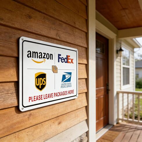 علامة تسليم الطرود، يرجى ترك الطرود هنا علامة للاستخدام الخارجي مقاس 8 × 12 بوصة، صفائح عاكسة من الدرجة الهندسية سميكة خالية من الصدأ "يرجى ترك الطرود هنا" للشرفة/الباب الأمامي in Kuwait