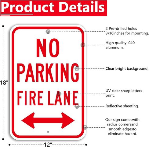 4 عبوات كبيرة ممنوع الوقوف، لافتة حارة الحريق، 18 × 12 بوصة ألومنيوم عاكس مقاوم للصدأ، محمي من الأشعة فوق البنفسجية، مقاوم للطقس، مقاوم للماء، سهل التركيب، للاستخدام الداخلي أو الخارجي in Kuwait