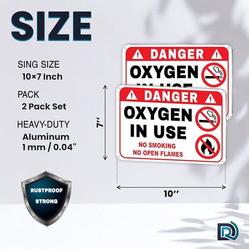 2 PC Oxygen in Use Signs for Home, 10x7 Reflective Aluminum No Smoking No Open Flames Oxygen Sign for Door, Indoor/Outdoor in Saudi Arabia