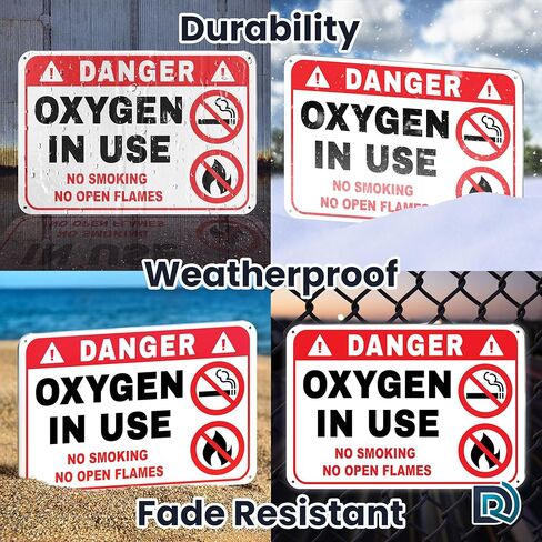 2 PC Oxygen in Use Signs for Home, 10x7 Reflective Aluminum No Smoking No Open Flames Oxygen Sign for Door, Indoor/Outdoor in Saudi Arabia