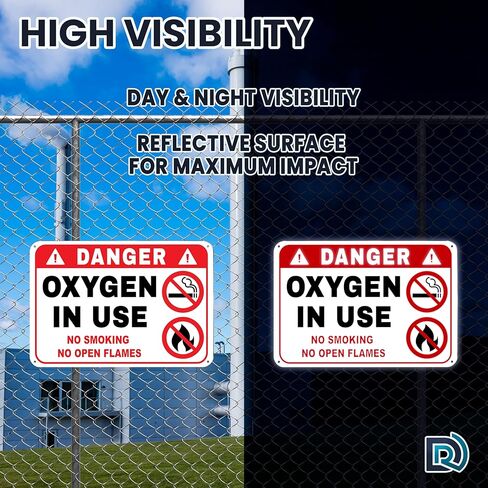 2 PC Oxygen in Use Signs for Home, 10x7 Reflective Aluminum No Smoking No Open Flames Oxygen Sign for Door, Indoor/Outdoor in Saudi Arabia