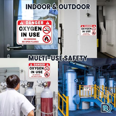 2 PC Oxygen in Use Signs for Home, 10x7 Reflective Aluminum No Smoking No Open Flames Oxygen Sign for Door, Indoor/Outdoor in Saudi Arabia