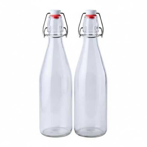 زجاجات زجاجية علوية متأرجحة من FastRack سعة 16 أونصة (500 مل) - عبوتان | زجاجات علوية شفافة ذات أغطية محكمة الغلق | عبوات زجاجية قابلة لإعادة الاستخدام لزيت الزيتون والخل والكمبوتشا والبيرة والتخمير in Kuwait