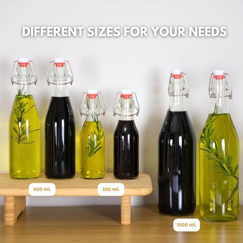 زجاجات زجاجية علوية متأرجحة من FastRack سعة 16 أونصة (500 مل) - عبوتان | زجاجات علوية شفافة ذات أغطية محكمة الغلق | عبوات زجاجية قابلة لإعادة الاستخدام لزيت الزيتون والخل والكمبوتشا والبيرة والتخمير in Kuwait