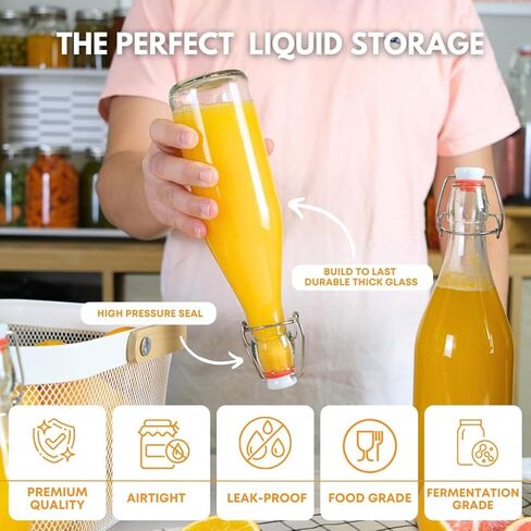 زجاجات زجاجية علوية متأرجحة من FastRack سعة 16 أونصة (500 مل) - عبوتان | زجاجات علوية شفافة ذات أغطية محكمة الغلق | عبوات زجاجية قابلة لإعادة الاستخدام لزيت الزيتون والخل والكمبوتشا والبيرة والتخمير in Kuwait