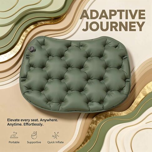 وسادة مقعد قابلة للنفخ، تصميم مضغوط قابل للطي، وسادة هوائية محمولة خفيفة الوزن، وسادة كرسي مقاومة للماء مقاس 17.7 × 13.4 بوصة، باللون الأخضر، للتخييم والمشي لمسافات طويلة والطائرة والسفر in Kuwait
