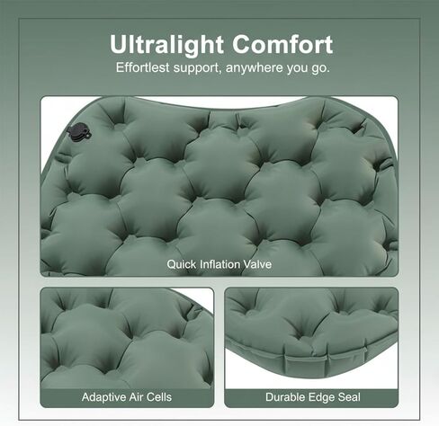 وسادة مقعد قابلة للنفخ، تصميم مضغوط قابل للطي، وسادة هوائية محمولة خفيفة الوزن، وسادة كرسي مقاومة للماء مقاس 17.7 × 13.4 بوصة، باللون الأخضر، للتخييم والمشي لمسافات طويلة والطائرة والسفر in Kuwait