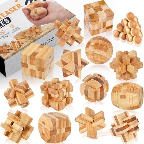 Wooden Brain Teaser Puzzles, 12pcs 3D Brain Teasers for Adults Teens Kids, Logic Mind Puzzle Box Lock Toy Removing Assembling 3D Small Puzzle Gift Set, Small 3D Unique IQ Hand Puzzles in Saudi Arabia