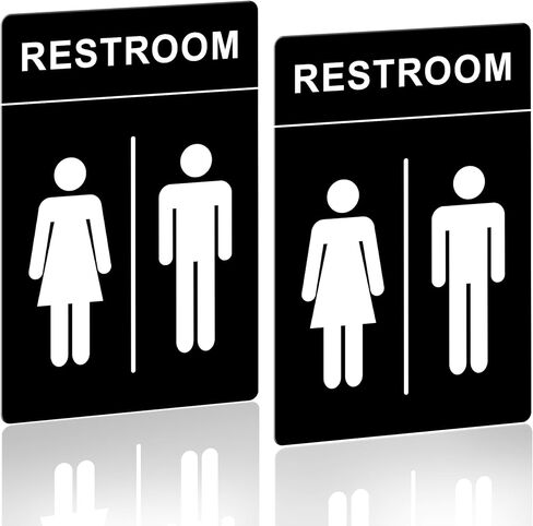 Restroom Sign - (2 Pack) Restroom Signs for Business with Strong Self-Adhesive, Bathroom Signs for Home Door or Wall, Easy to Install (Black Unise 9" x 3") in Saudi Arabia